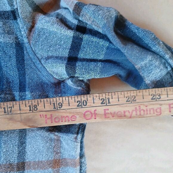Keren Hart Flannel Button Up Shirt Long Sleeve Plaid 100% Cotton Gray L Country - Picture 7 of 8